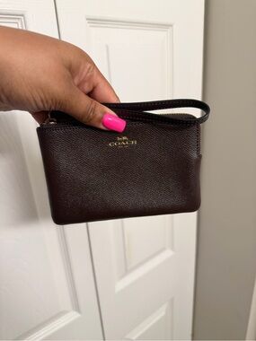 Coach Dark Plum/Purple Leather Wristlet with Gold Logo